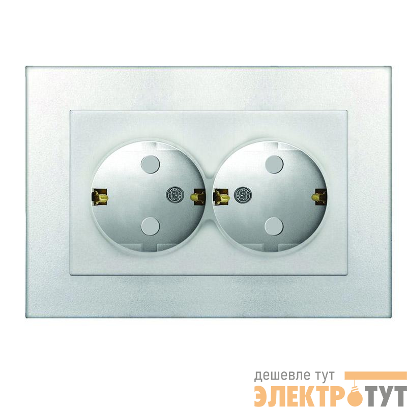 Розетка 2-м СП Афина 16А IP20 с заземл. защ. шторки в сборе серебр. Universal A0050-S