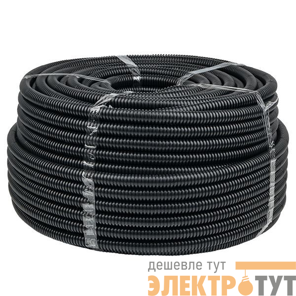 Труба гофрированная d50мм с протяжкой безгалоген. трудногорючая (FRHF) черн. (уп.20м) Plast EKF FRHF-50
