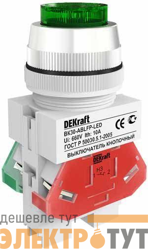 Выключатель кнопочный LED ABLFP ВК-30 d30мм 220В зел. DEKraft 25047DEK