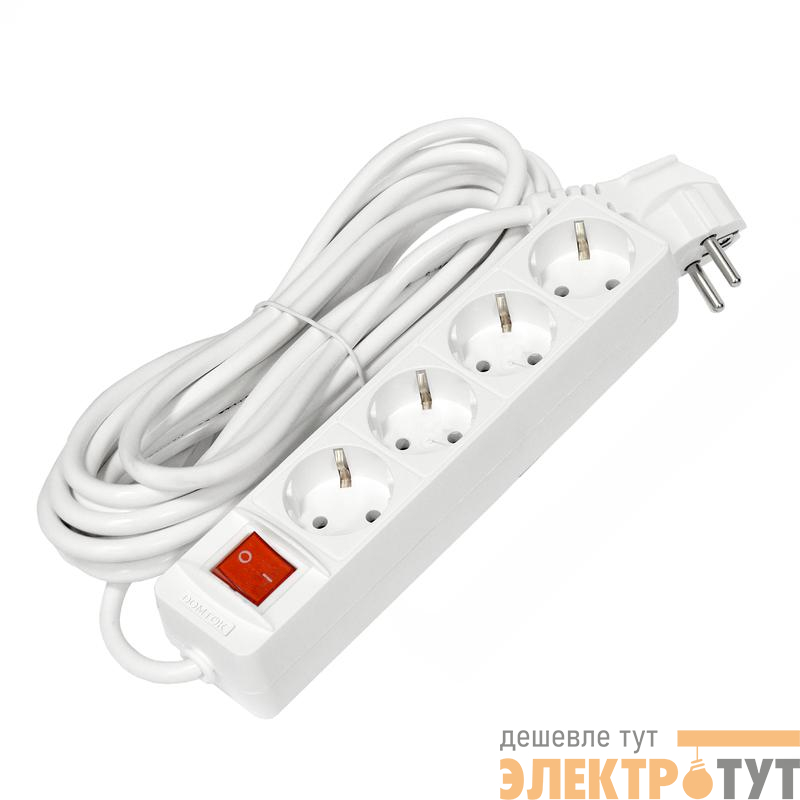 Удлинитель 4х5м с заземл. 16А IP20 3х1 с выкл. бел. DOMTOK 2500