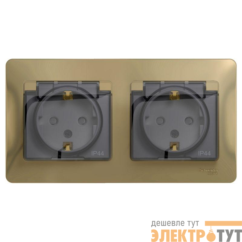 Розетка 2-м СП 2мод. Glossa 16А IP44 с заземл. защ. шторки в сборе титан SE GSL000447