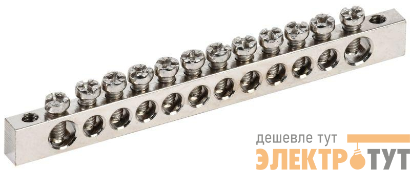 Шина PEN "земля-ноль" 6х9мм 12/2 Ni (12групп/крепеж по краям) IEK YNN11-12-100-N