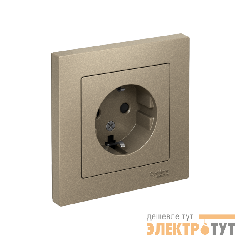 Розетка 1-м СП AtlasDesign 16А IP20 с заземл. защ. шторки в сборе шампань SE ATN000544