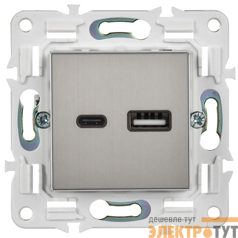 Розетка USB A+C 3.1А SKANDY SK-R14N никель IEK SK-U22-D31-K50