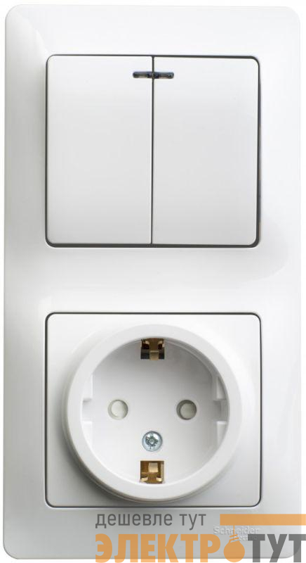 Блок комбинированный Glossa (розетка с заземл. защ. шторки + 2-кл. выкл. с подсветкой) бел. SE GSL000175