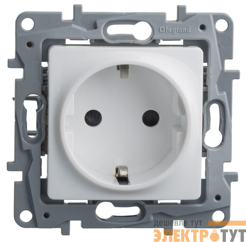 Розетка 1-м СП Etika 16А IP31 250В 2P+E с заземл. защ. шторки немецк. стандарт винтов. клеммы механизм бел. Leg 672222