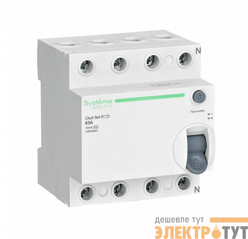 Выключатель дифференциального тока (УЗО) 4п 63А 30мА тип AC City9 Set 400В SE C9R36463