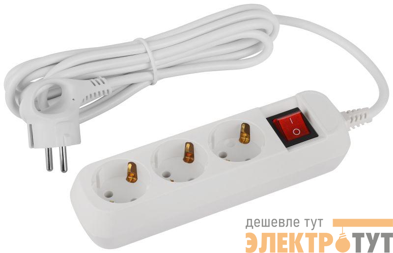 Удлинитель электрический UDL-16-330-ES Greenline 3 розетки с заземлением с выключателем 3м ПВС 3х1кв.мм Эра Б0065056