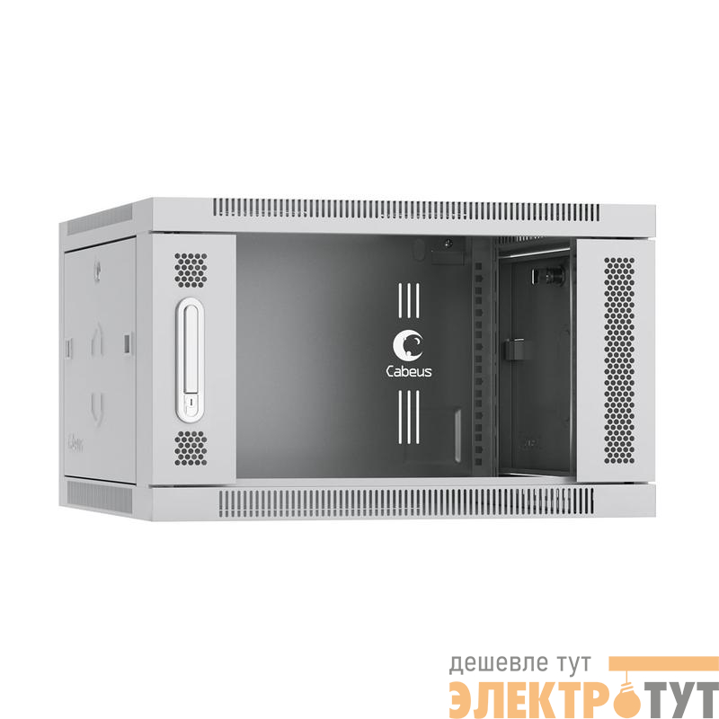 Шкаф телекоммуникационный настенный SH-05F-6U60/35 19дюйм 6U 600х350х368мм дверь стекло сер. (RAL 7035) Cabeus 7116c