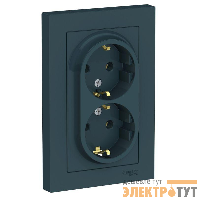 Розетка 2-м СП AtlasDesign 16А IP20 с заземл. в сборе изумруд SE ATN000824