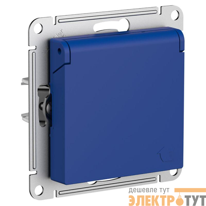Розетка AtlasDesign 16А IP20 с заземл. защ. шторки с крышкой механизм аквамарин SE ATN001146
