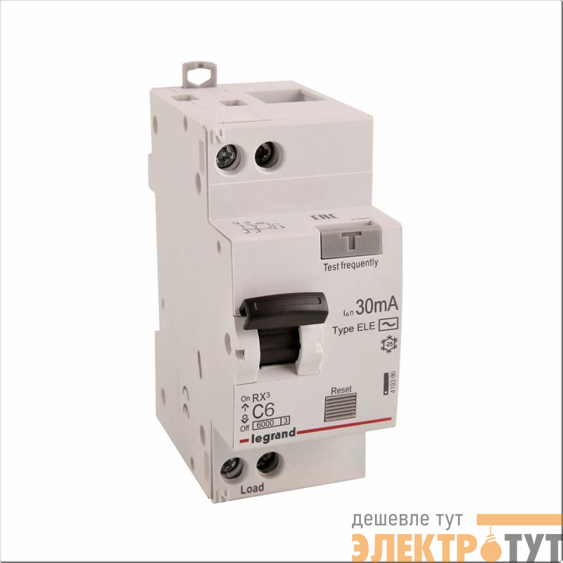 Выключатель автоматический дифференциального тока 2п (1P+N) C 6А 30мА тип AC 6кА RX3 ИЭК Leg 419396