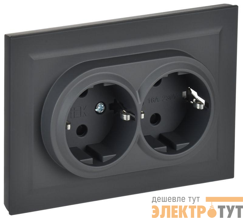 Розетка 2-м СП BRITE РСш12-3-БрГ 16А в сборе с заземл. защ. шторки графит IEK BR-R24-16-K53-F