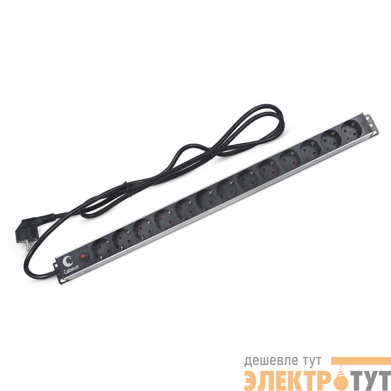 Блок евророзеток для 19дюйм шкафов PDU-13P-F-2EU 13 розеток фильтр 16А без выключателя шнур 2м алюм. корпус немецкий стандарт Cabeus 7294c