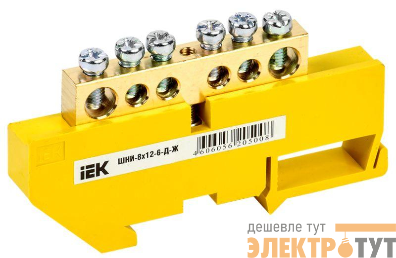 Шина PE "земля" на DIN-изол. ШНИ-8х12-6-Д-Ж IEK YNN10-812-6D-K05