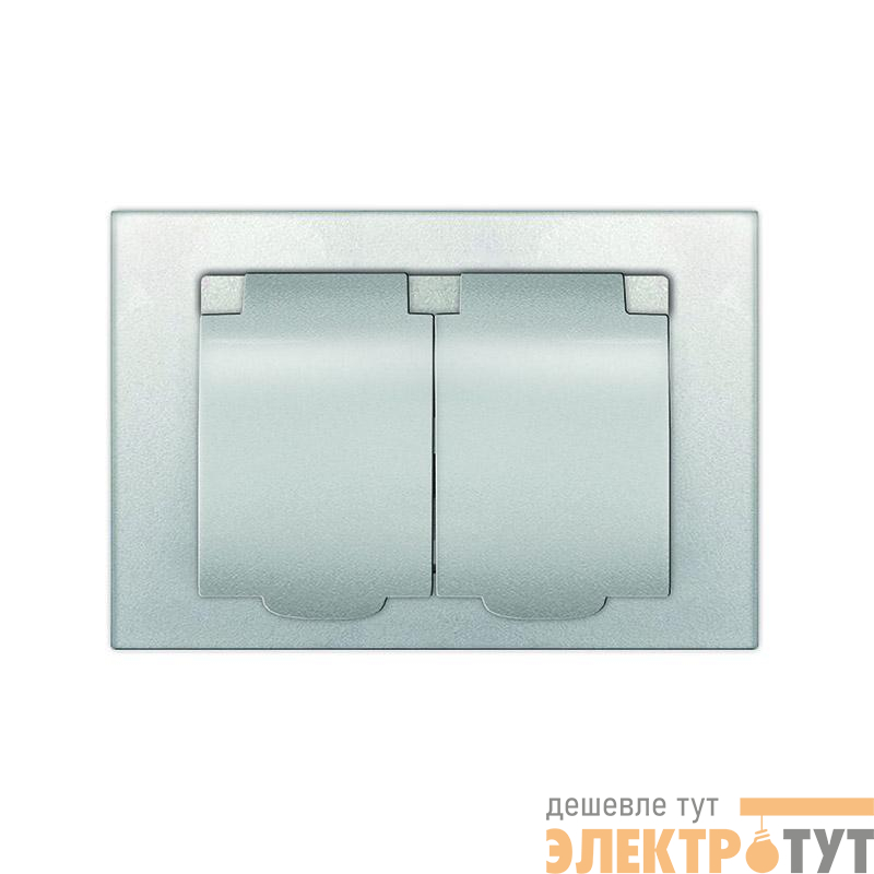 Розетка 2-м СП Афина 16А IP20 с заземл. c крышкой в сборе серебр. Universal A0031-S