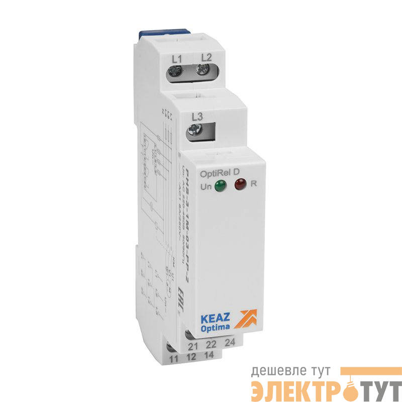 Реле контроля фаз OptiRel D PHS-3-1M-03-PP-2 чередования обрыва фаз 3Ф 2СО КЭАЗ 331997