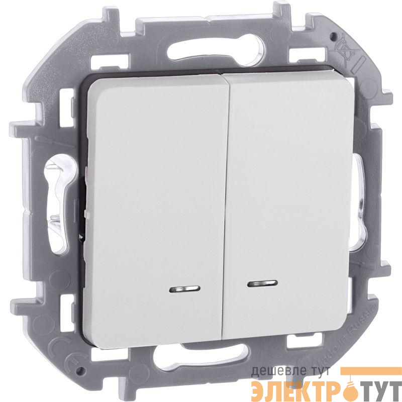 Выключатель 2-кл. Inspiria 10А IP20 250В 10AX с подсветкой/индикацией механизм бел. IEK 673630