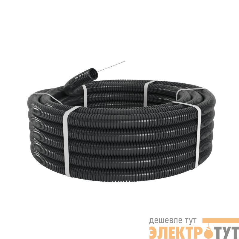 Труба гофрированная ПА 6 d48мм dвнутр.47.4мм dвнешн.54.5мм с протяжкой ПВ-2 черн. (уп.15м) DKC PA614855F2