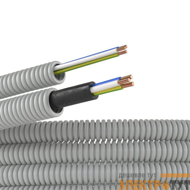 Труба гофрированная ПВХ гибкая d16мм с проводом ПВ-1(ПуВ) 3х1.5 РЭК ГОСТ+ сер. (уп.25м) DKC 9P91625