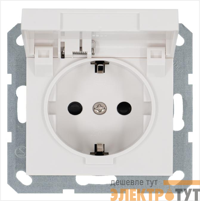 Розетка 1-м Shuko 16А IP20 с заземл. защ. шторки с крышкой механизм бел. глянцевый Jasmart G5505W