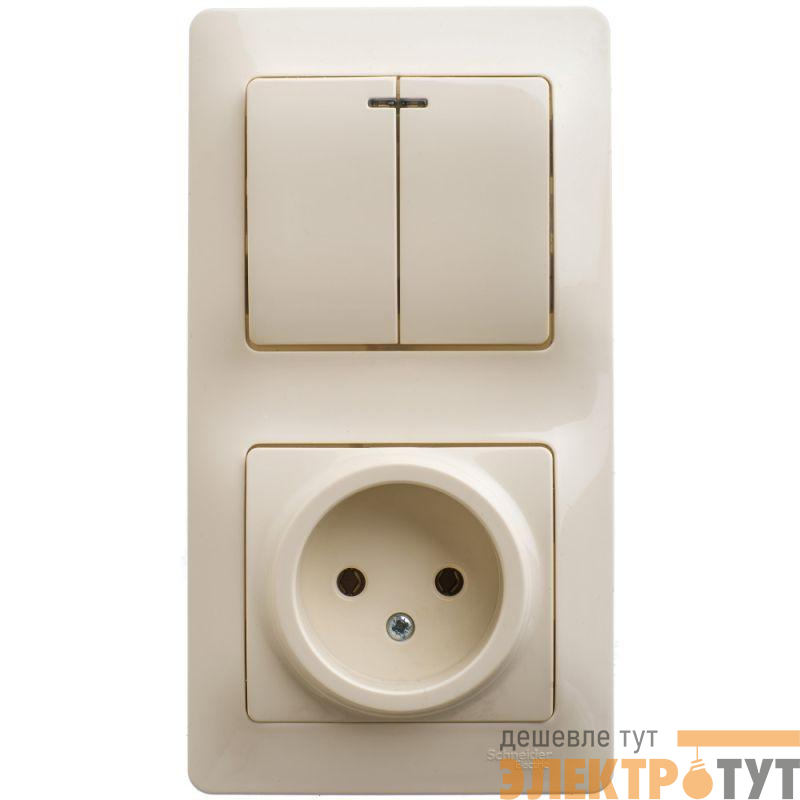 Блок комбинированный Glossa (розетка + 2-кл. выкл. с подсветкой) беж. SE GSL000273