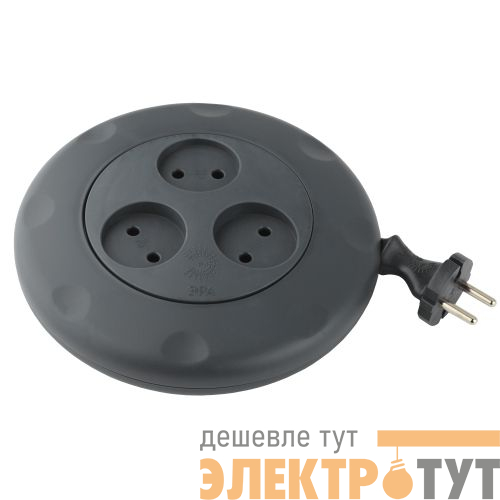 Удлинитель-рулетка 3х3м без заземл. 10А IP20 UR-3-3m-B ПВС 2х0.75 черн. Эра Б0019039