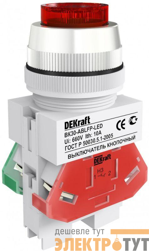 Выключатель кнопочный LED ABLFP ВК-30 d30мм 220В красн. DEKraft 25048DEK