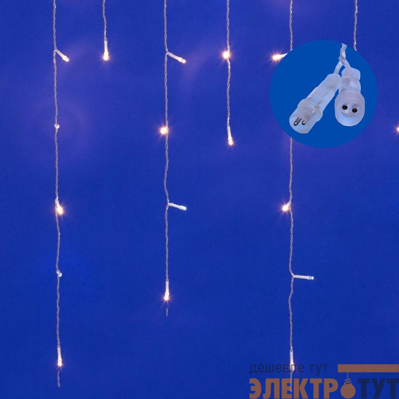 Гирлянда светодиодная "Бахрома"25м 440LED тепл. бел./бел. эффект мерцания соединяемая провод прозр. Uniel UL-00010938
