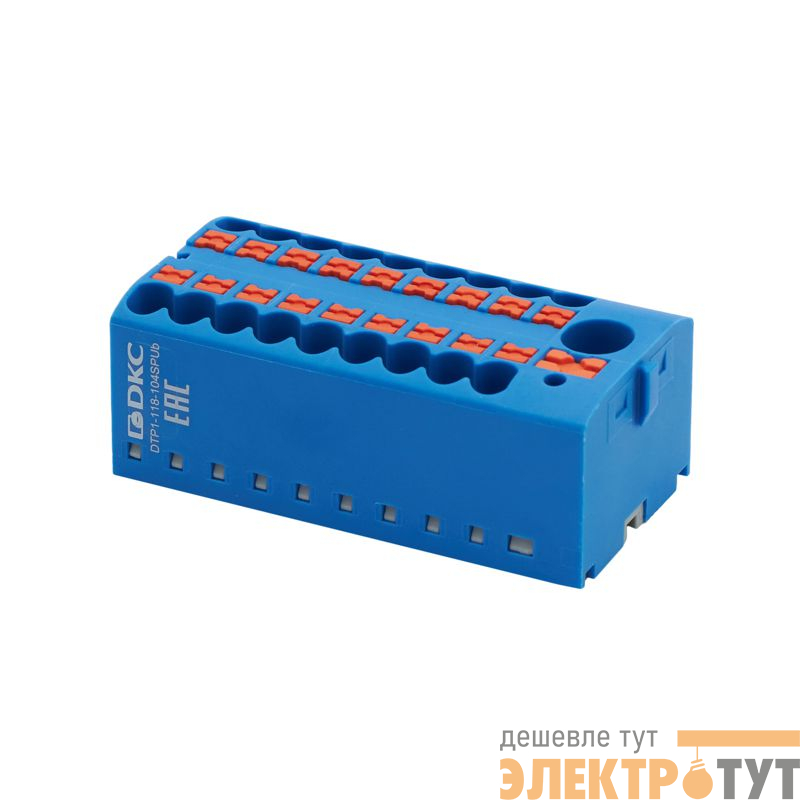 Блок распределительный зажим push-in 1 ввод 6кв.мм 18 точек подключения 2.5кв.мм син. DKC DTP1-118-104SPUB
