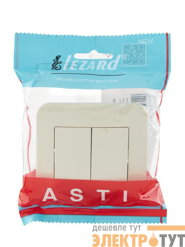 Выключатель 2-кл. 1п СП ASTI 10А IP20 в сборе крем. LEZARD 7081-0303-101