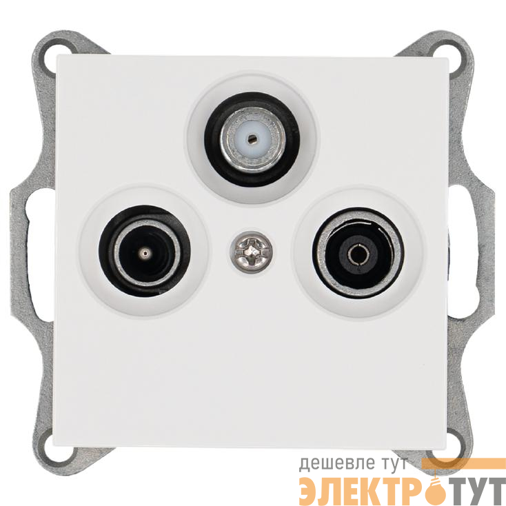 Розетка телевизионная проходная TV + FM + SAT 3-м Ф9.5мм механизм бел. глянцевый Jasmart G6207W