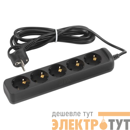 Удлинитель 5х3м с заземл. 10А ПВС 3х0.75 черн. UX-5e-3m-B Эра Б0057725