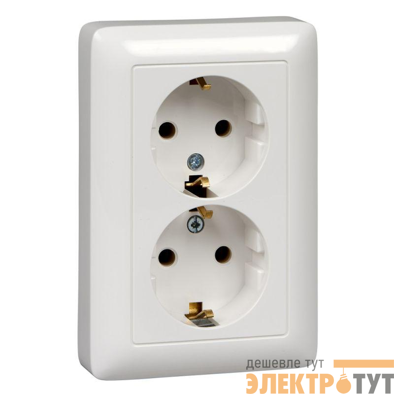 Розетка 2-м СП Хит 16А 250В с заземл. без защ. шторок бел. SE RS16-236-B