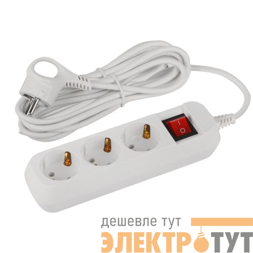 Удлинитель 3х5м с заземл. 10А IP20 GREEN LINE UDL-10-350-ES ПВС 3х0.75 с выкл. Эра Б0065080