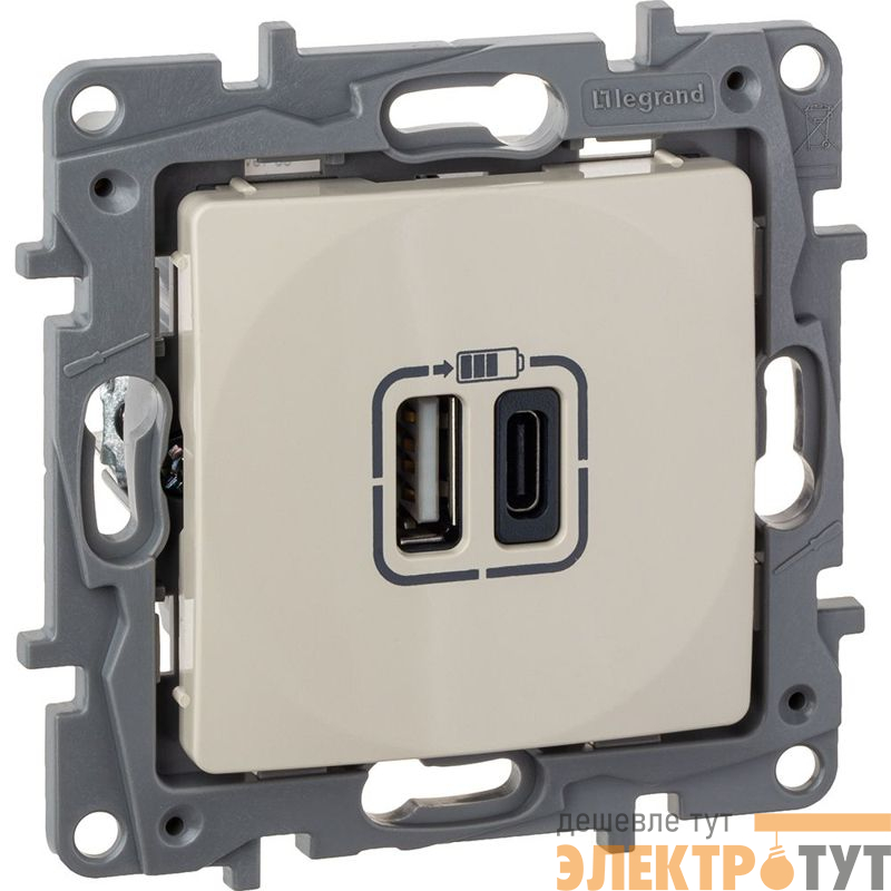 Устройство зарядное Etika с 2-мя USB разъемами A и C 240В/5В 3000мА сл. кость IEK 672336