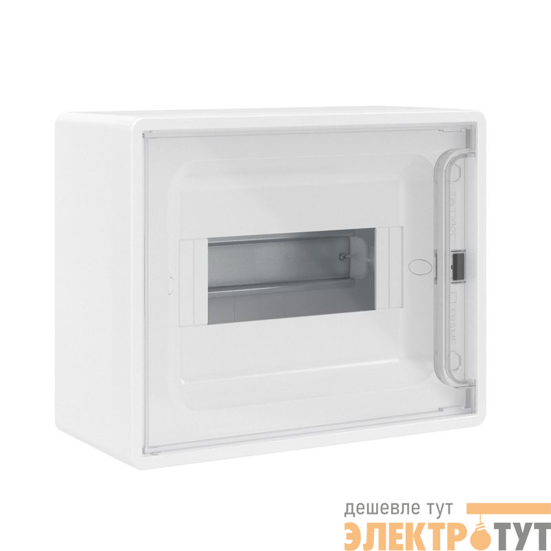 Щиток настенный Фрейм (FRAME) 8мод. с прозр. дверцей с 2 шинами PEN на 6 и 8 отверст. бел. DKC F08W1WT