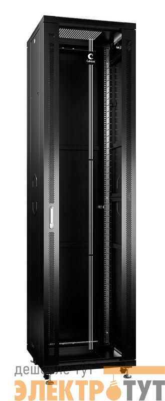 Шкаф монтажный телекоммуникационный напольный SH-05C-47U60/100-BK 19дюйм для распред. и серверн. оборудования 47U 600х1000х2277мм передн. стеклян. и задн. сплошн. метал. двери ручка с замком черн. (RAL 9004) Cabeus 8546c