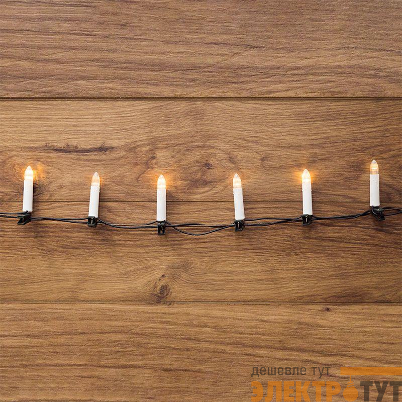 Гирлянда светодиодная "Свечи" 4м 20LED тепл. бел. 2Вт IP20 провод ПВХ темн. зел. Neon-Night 303-083