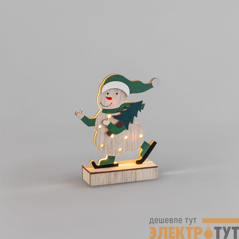 Фигура деревянная "Снеговик" 18см 5LED тепл. бел. 0.1Вт IP20 с подсветкой Neon-Night 504-017