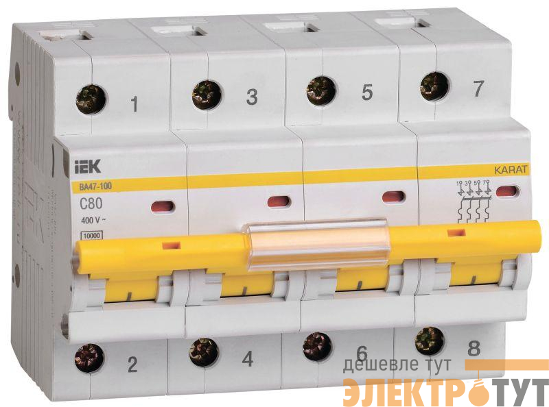Выключатель автоматический модульный 4п C 80А 10кА ВА47-100 KARAT IEK MVA40-4-080-C