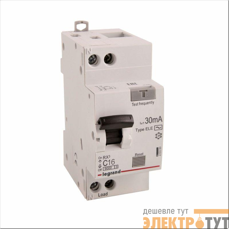 Выключатель автоматический дифференциального тока 2п (1P+N) C 16А 30мА тип AC 6кА RX3 ИЭК Leg 419399