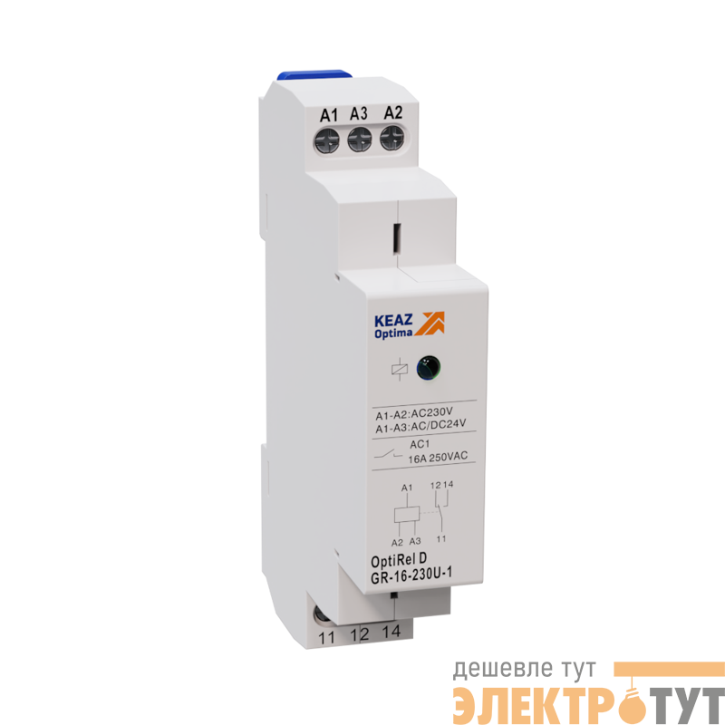 Реле промежуточное OptiRel D GR-08-230U-3 модульное 8А 230В АС или 24В AC/DC 3СО КЭАЗ 332040