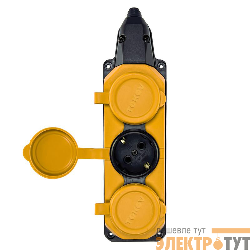 Колодка удлинителя 3-м с заземл. 16А IP44 каучук желт. TOKOV TKE-C07-KK3-Z