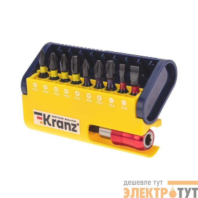 Набор бит с магнитным держателем пластиковый кейс 10 шт Kranz KR-92-0466