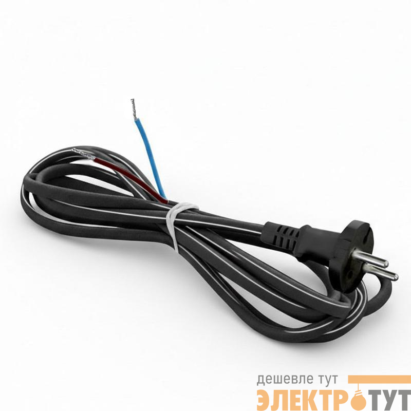 Шнур сетевой с вилкой 2м без заземл. 10А ПВС 2х1 черн. DOMTOK 2774
