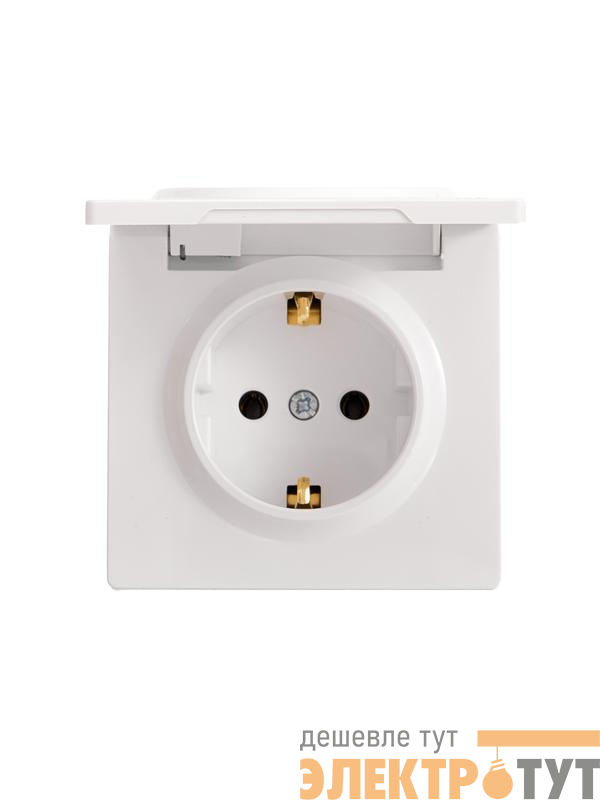 Розетка 1-м ОП LETO с заземл. с крышкой LETO ПБТ бел. LEZARD 752-0200-123B