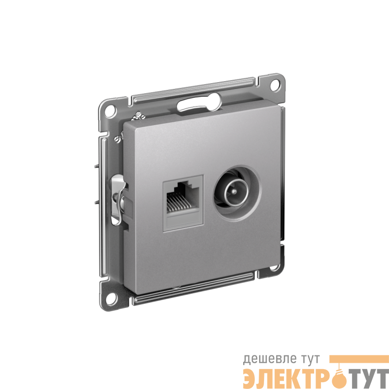 Розетка компьютерная + телевизионная 2-м СП AtlasDesign RJ45 кат.5E + TV механизм алюм. SE ATN000389