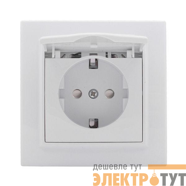 Розетка 1-м СП Минск 16А IP20 с заземл. защ. шторки с крышкой бел. Basic EKF ERR16-029-100