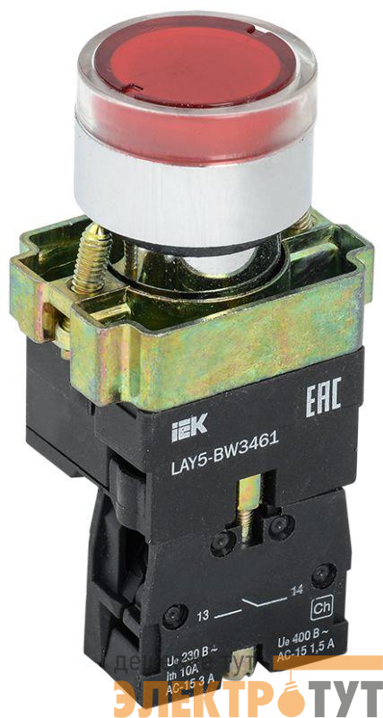 Кнопка LAY5-BW3461 1НО с подсветкой красн. IEK BBT50-BW-K04